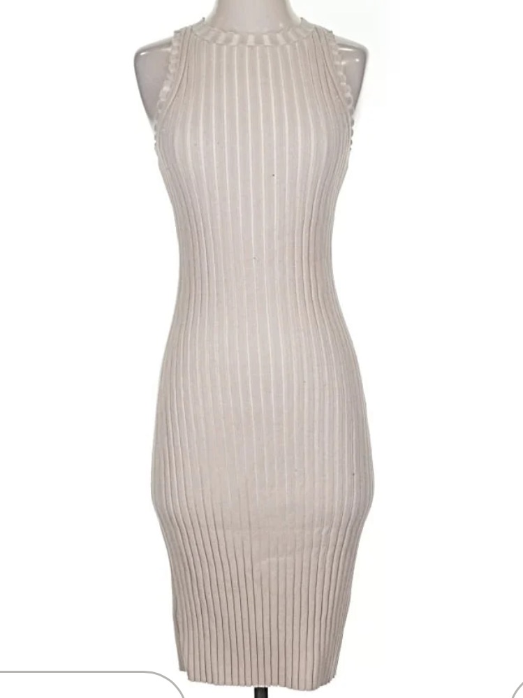 Bcbgmaxazria Sleeveless Ribbed Midi Dress In Beige